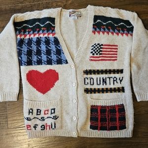 Women's WOOL Sweater Cardigan Button Down Sz MED Country USA 008